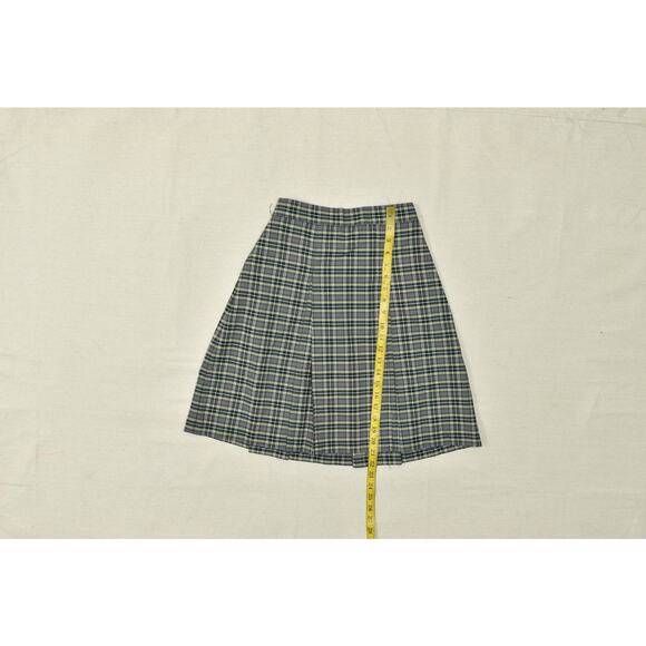 Flynn O'Hara Uniform Plaid Pleated Skirt Size 10X Green Gray Yellow Made in USA - Picture 3 of 8